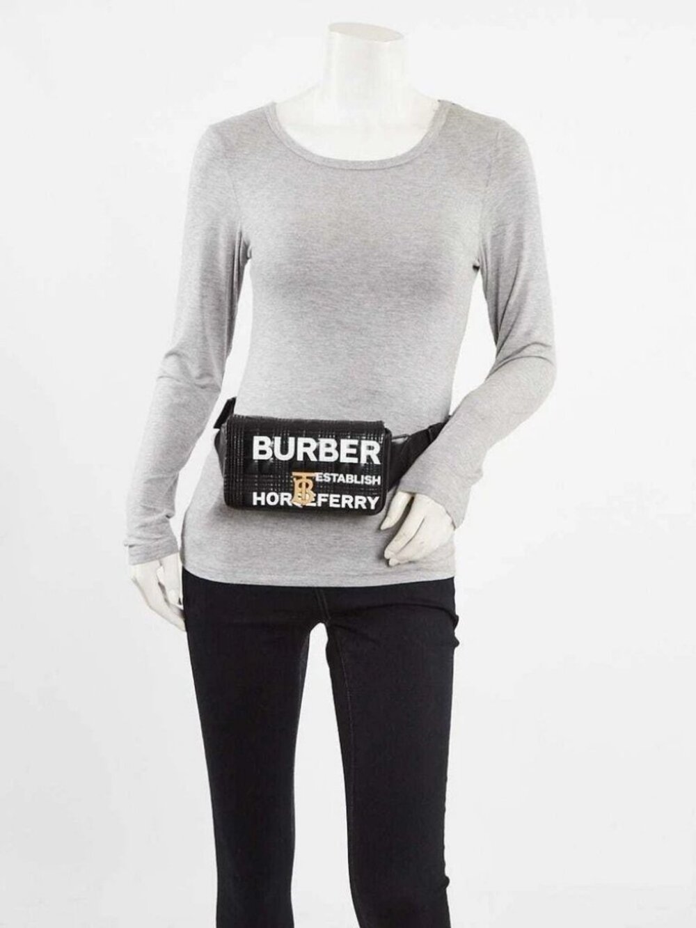 Burberry Black Quilted Coated Canvas Logo Print Belt Bag - Picture 2 of 12